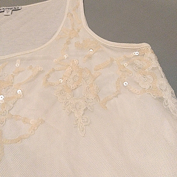 🎁 EXPRESS Vintage Top w/ Exquisite Front Overlay of Tulle, Sequins & Embroidery - Picture 5 of 14